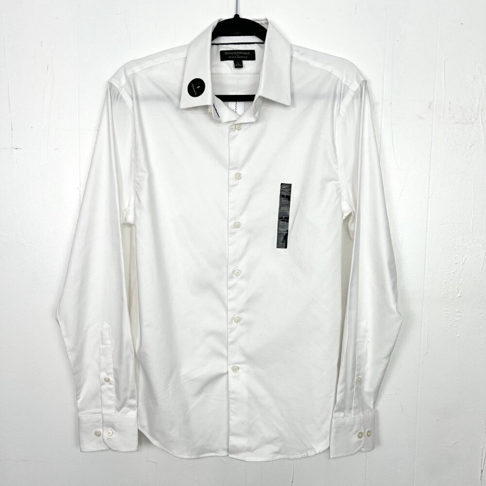 NWT Banana Republic Wrinkle Resistant Button‎ Down Shirt Men's Small White zq